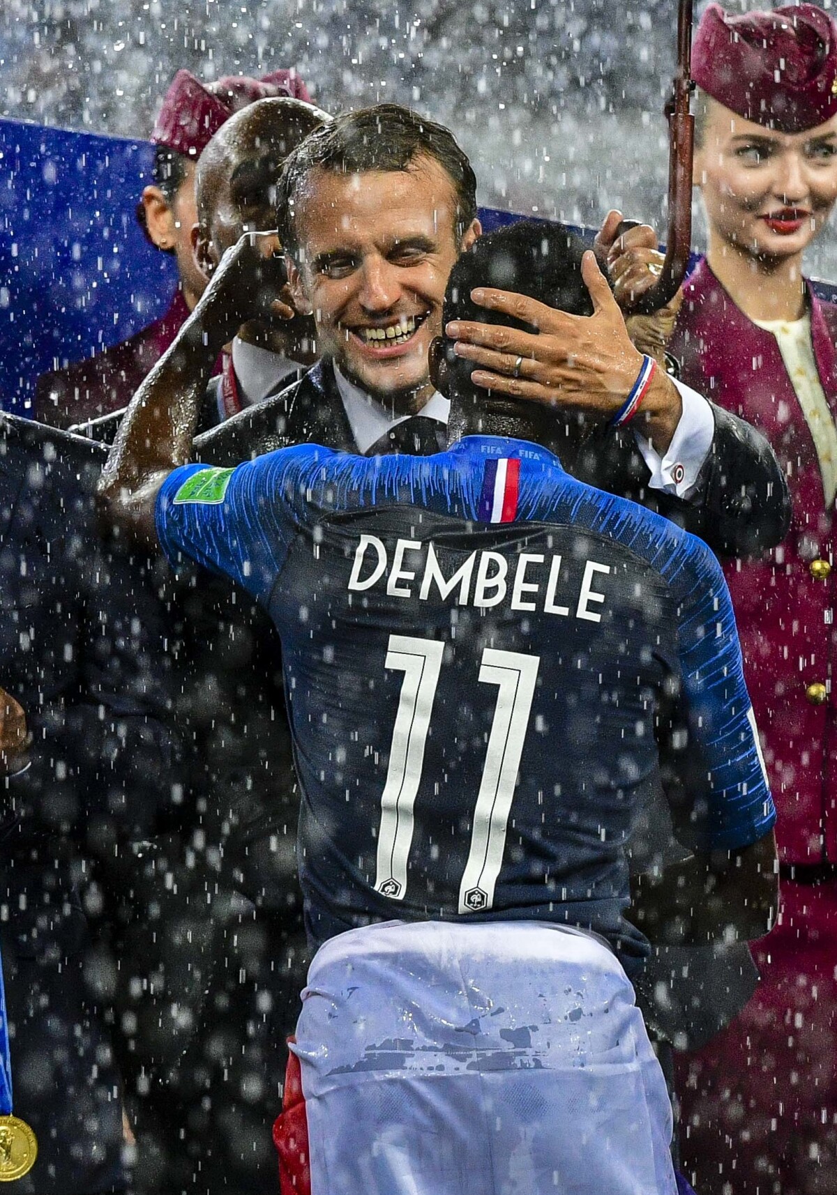 Photo : Le président Emmanuel Macron et Ousmane Dembélé - Finale de la ...