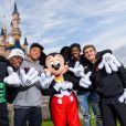 Les joueurs de l'équipe de France Paul Pogba, Kylian Mbappé, Ousmane Dembélé et Antoine Griezmann à Disneyland Paris, à Coupvray, France, le 12 octobre 2018.