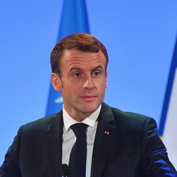 Le président Emmanuel Macron - Forum sur la gouvernance de l'Internet à l'UNESCO à Paris le 12 novembre 2018. F
