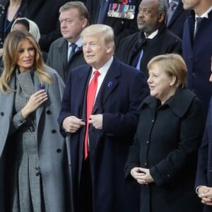 Le roi Mohammed VI du Maroc, le président des Etats-Unis Donald Trump, sa femme la Première Dame Melania Trump et la chancelière allemande Angela Merkel et le président de la République française Emmanuel Macron - Cérémonie internationale du centenaire de l'Armistice du 11 novembre 1918 à l'Arc de Triomphe à Paris, France, le 18 novembre 2018.