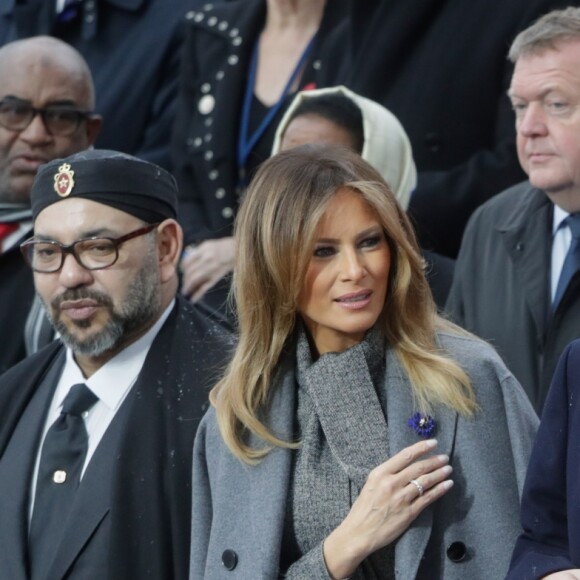 Le roi Mohammed VI du Maroc, le président des Etats-Unis Donald Trump, sa femme la Première Dame Melania Trump et la chancelière allemande Angela Merkel et le président de la République française Emmanuel Macron - Cérémonie internationale du centenaire de l'Armistice du 11 novembre 1918 à l'Arc de Triomphe à Paris, France, le 18 novembre 2018.