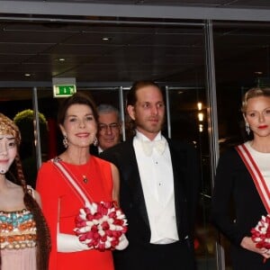 La princesse Caroline de Hanovre, son fils Andrea Casiraghi, la princesse Charlene et le prince Albert II de Monaco arrivant le 19 novembre 2018 au Grimaldi Forum lors de la soirée de gala dans le cadre de la Fête Nationale monégasque 2018. © Bruno Bebert / PRM / Bestimage