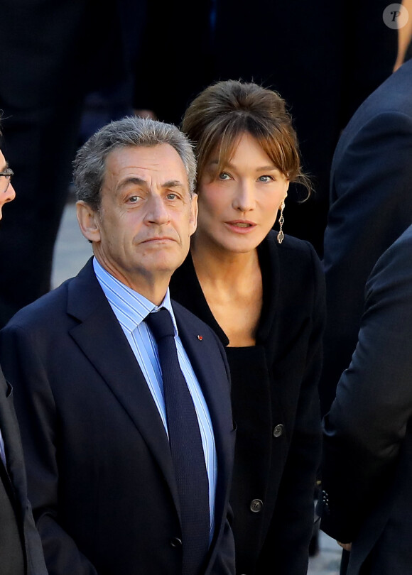 Nicolas Sarkozy et Carla Bruni-Sarkozy - Arrivées à l'hommage national à Charles Aznavour à l'Hôtel des Invalides à Paris. Le 5 octobre 2018 © Jacovides-Moreau / Bestimage