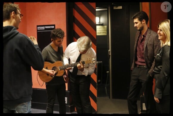 Exclusif - People en backstage - Daniel Guichard avec le jeune chanteur Valentin, ses fils Raphaël et Gabriel et sa fille Emmanuelle - Daniel Guichard en concert à l'Olympia pour le lancement de sa nouvelle tournée. Le 23 novembre 2018 © Alain Guizard / Bestimage