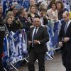 Le prince William, duc de Cambridge, et Kate Catherine Middleton, duchesse de Cambridge, lors de l'hommage rendu aux victimes de l'accident d'hélicoptère survenu dans le stade de football de Leicester. Le 28 novembre 2018