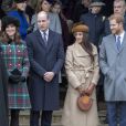 Kate Catherine Middleton, enceinte et le prince William, duc de Cambridge avec le prince Harry et sa fiancée Meghan Markle, le prince Philip Duc d'Édimbourg - La famille royale d'Angleterre arrive à l'église St Mary Magdalene pour la messe de Noël à Sandringham le 25 décembre 2017