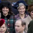 Catherine Kate Middleton, la duchesse de Cambridge enceinte et Meghan Markle, le prince Philip, duc d'Edimbourg - La famille royale d'Angleterre arrive à la messe de Noël à l'église Sainte-Marie-Madeleine à Sandringham, le 25 décembre 2017. 25 December 2017.