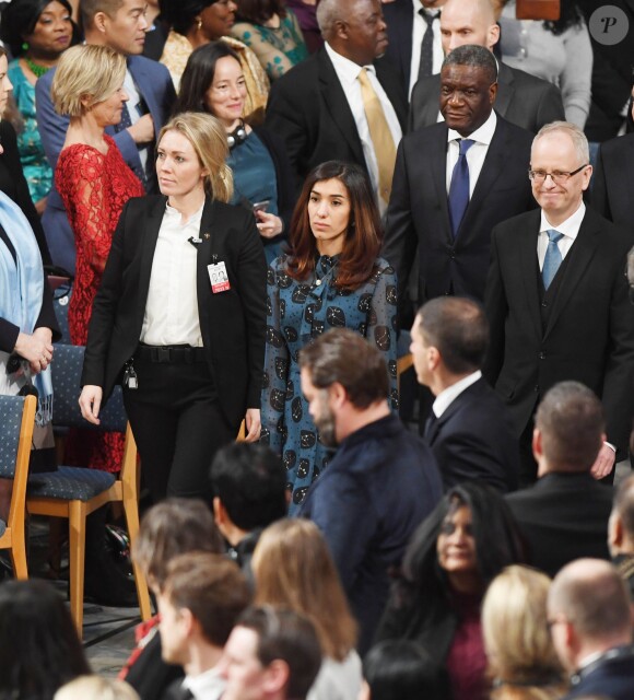 Nadia Murad et Denis Mukwege reçoivent le Prix Nobel de la Paix 2018 à la mairie d'Oslo. Le 10 décembre 2018.