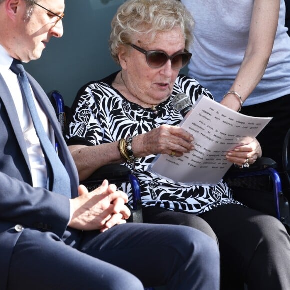 Inauguration de la rue Jacques et Bernadette Chirac, par la femme de l'ancien président de la République, Bernadette Chirac (en fauteuil roulant) et sa fille Claude, à Brive-la-Gaillarde. Le 8 juin 2018