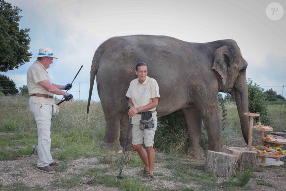 Exclusif - La princesse Stéphanie de Monaco fête le 1er anniversaire de l'arrivée des éléphantes Baby et Népal au domaine de Fontbonne sur la commune de Peille, le 12 juillet 2014.