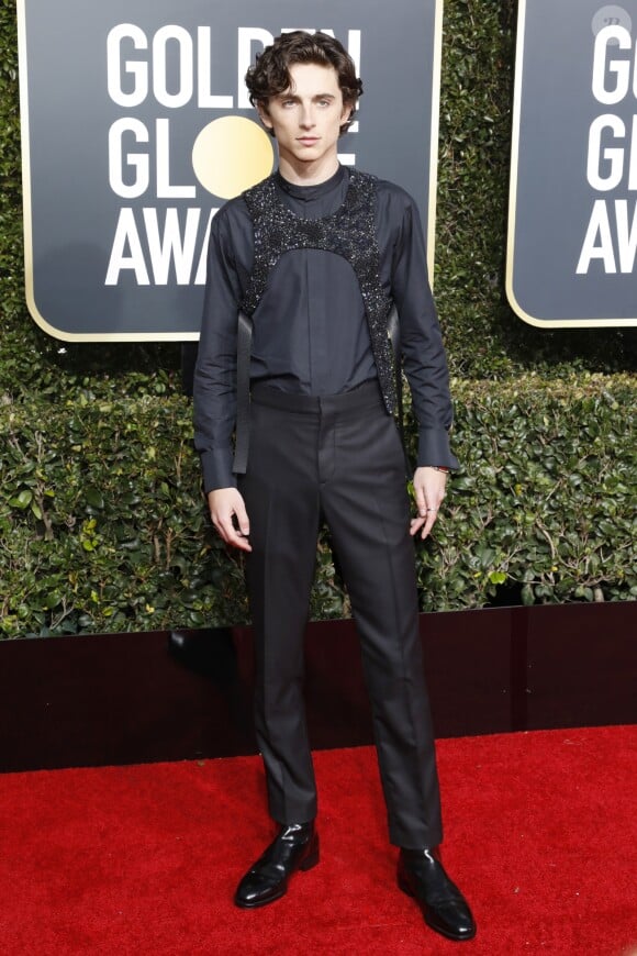 Timothée Chalamet en Louis Vuitton - 76e cérémonie annuelle des Golden Globe Awards au Beverly Hilton Hotel à Los Angeles, le 6 janvier 2019.