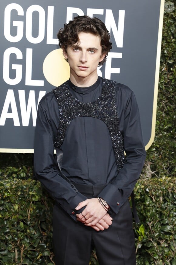 Timothée Chalamet en Louis Vuitton - 76e cérémonie annuelle des Golden Globe Awards au Beverly Hilton Hotel à Los Angeles, le 6 janvier 2019.