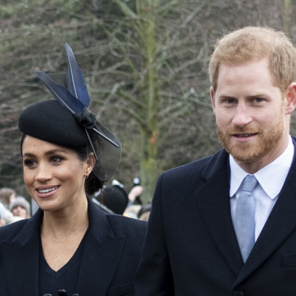 Le prince Harry, duc de Sussex et sa femme Meghan Markle, la duchesse de Sussex enceinte - La famille royale britannique se rend à la messe de Noël à l'église Sainte-Marie-Madeleine à Sandringham, le 25 décembre 2018. 25 December 2018.
