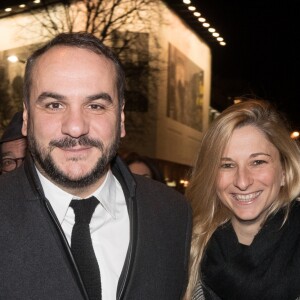 Exclusif - François-Xavier Demaison et sa compagne Anaïs Tihay - Arrivées à la 12ème cérémonie des Globes de Cristal 2018 au cabaret parisien Le Lido à Paris, France, le 12 février 2018. © Rachid Bellak/Pool/Bestimage