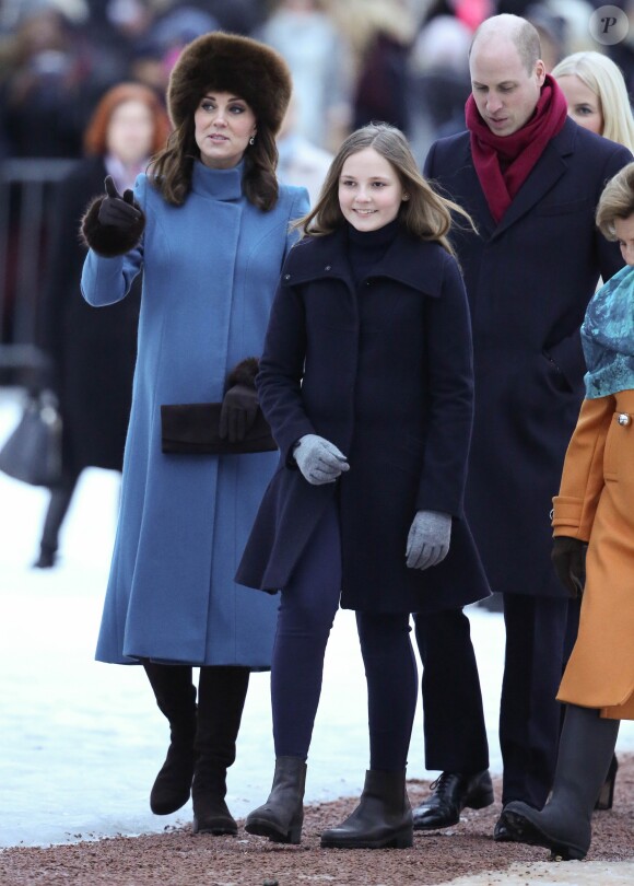 La princesse Ingrid Alexandra de Norvège avec Kate Middleton lors de la visite officielle du duc et de la duchesse de Cambridge à Oslo le 1er février 2018.