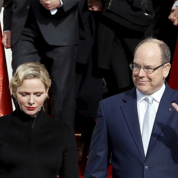 Le prince Albert II de Monaco et sa femme la princesse Charlene quittant la cathédrale Saint Nicolas à Monaco après la messe pontificale de la Sainte Dévote à Monaco le 27 janvier 2019.© Jean-François Ottonello/Nice-Matin/Bestimage