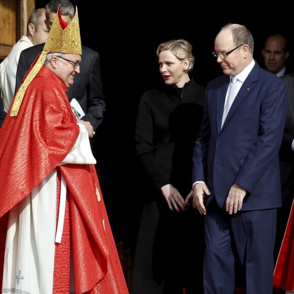 Le prince Albert II de Monaco et sa femme la princesse Charlene quittant la cathédrale Saint Nicolas à Monaco après la messe pontificale de la Sainte Dévote à Monaco le 27 janvier 2019.© Jean-François Ottonello/Nice-Matin/Bestimage