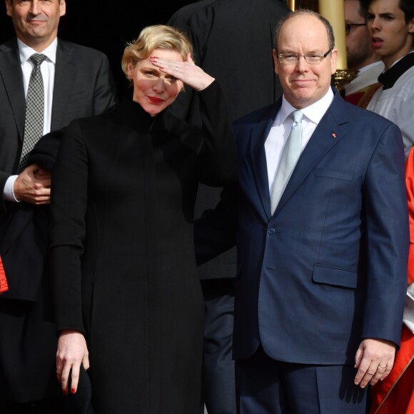 Le prince Albert II de Monaco et la princesse Charlene ont assisté à la messe pontificale pour les célébrations de Sainte Dévote à Monaco le 26 janvier 2019. ©Bruno Bebert/Bestimage