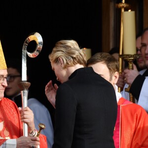Le prince Albert II de Monaco et la princesse Charlene ont assisté à la messe pontificale pour les célébrations de Sainte Dévote à Monaco le 26 janvier 2019. ©Bruno Bebert/Bestimage