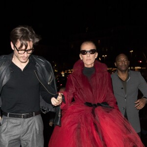 Semi-exclusif - Céline Dion et Pepe Munoz arrivent au restaurant Girafe à Paris, France, le 27 janvier 2019.