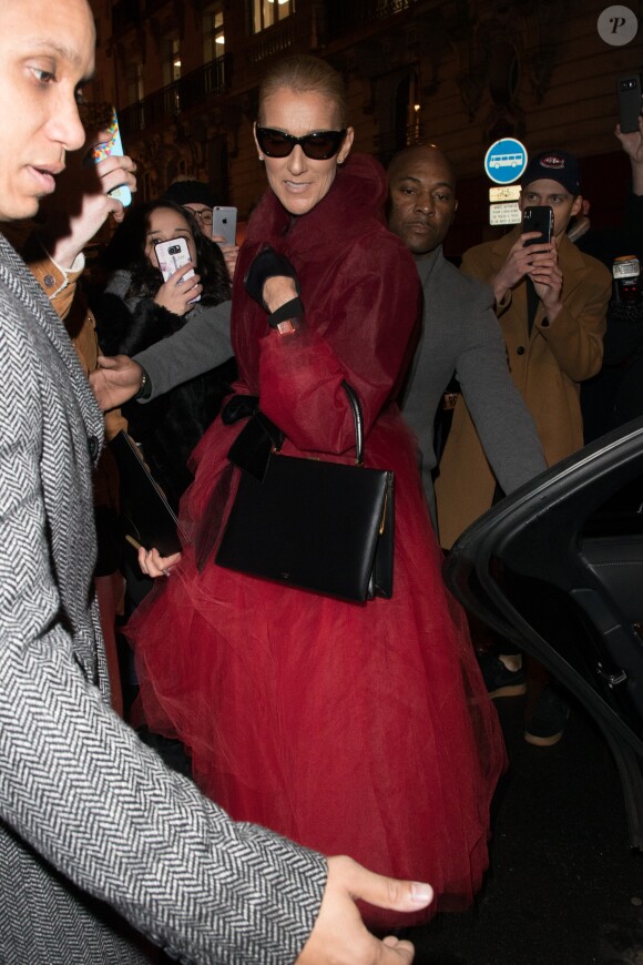 Céline Dion à sortie du théâtre Mogador après avoir assisté à la comédie musicale Chicago, à Paris, France, le 27 janvier 2019.