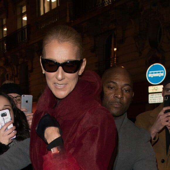 Céline Dion à sortie du théâtre Mogador après avoir assisté à la comédie musicale Chicago, à Paris, France, le 27 janvier 2019.
