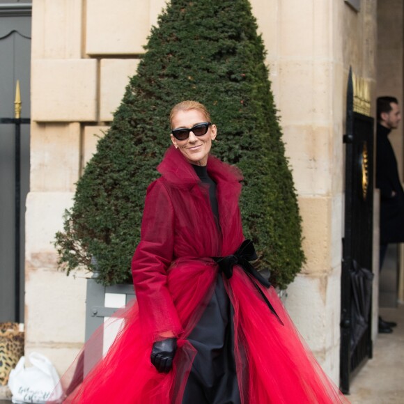 Céline Dion et son ami Pepe Munoz à la sortie de l'hotel Crillon, à Paris, se rendent au théâtre Mogador le 27 Janvier 2019