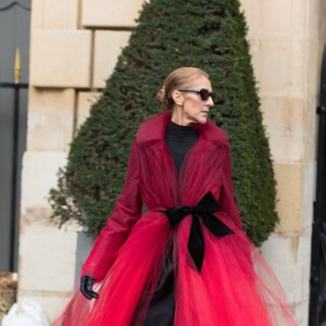 Céline Dion et son ami Pepe Munoz à la sortie de l'hotel Crillon, à Paris, se rendent au théâtre Mogador le 27 Janvier 2019