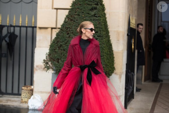 Céline Dion et son ami Pepe Munoz à la sortie de l'hotel Crillon, à Paris, se rendent au théâtre Mogador le 27 Janvier 2019