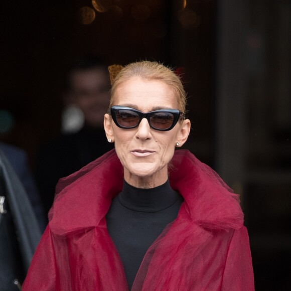 Céline Dion et son ami Pepe Munoz à la sortie de l'hotel Crillon, à Paris, se rendent au théâtre Mogador le 27 Janvier 2019