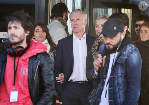 Didier Deschamps et sa femme Claude - Les people quittent leur hôtel afin de participer à l'enregistrement du nouveau spectacle des Enfoirés à Bordeaux le 28 janvier 2019.