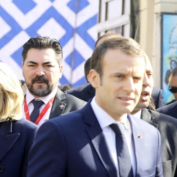 Le président de la République française Emmanuel Macron, sa femme la Première Dame Brigitte Macron et le pape copte orthodoxe Tawadros II (Théodore II) - Le président de la République française et sa femme la Première Dame et le pape copte orthodoxe au siège de la papauté copte à la cathédrale Saint-Marcdu Caire à Abbassia, Egypte, le 29 janvier 2019. Le couple présidentiel français est en visite officielle de trois jours en Egypte. © Dominique Jacovides/Bestimage