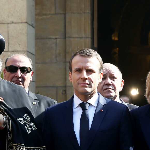 Le président de la République Emmanuel Macron et Brigitte Macron avec le pape copte orthodoxe Théodore II au siège de la papauté copte à la cathédrale Saint-Marcdu Caire à Abbassia, le 29 janvier 2019. © Dominique Jacovides/Bestimage