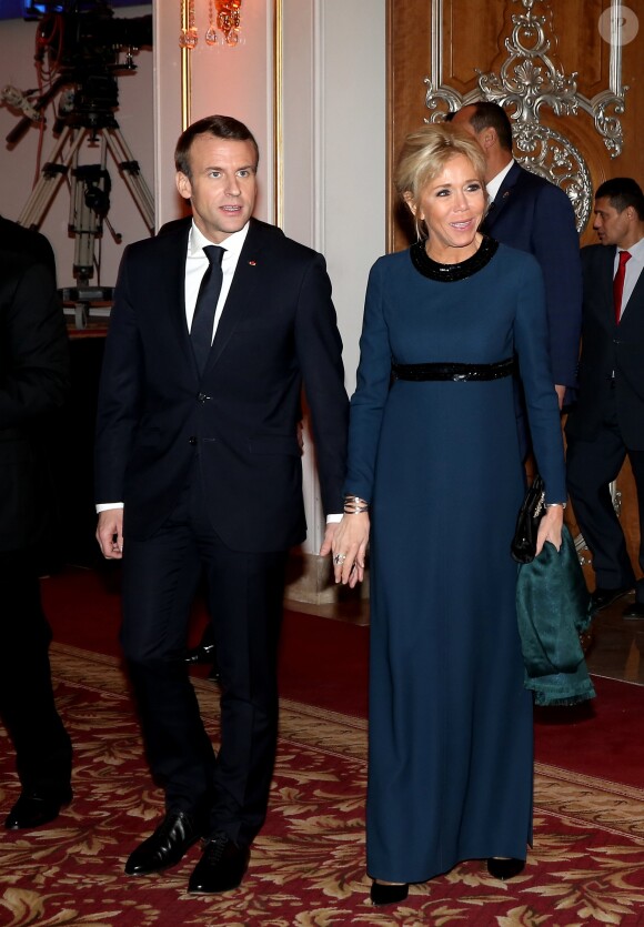 Emmanuel Macron et Brigitte Macron - Dîner en l'honneur du président de la République française à l'hôtel Al Masah au Caire, le 28 janvier 2019. © Dominique Jacovides/Bestimage