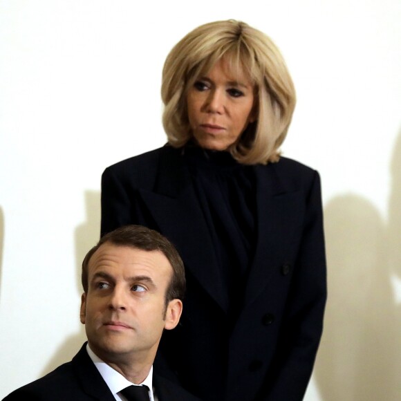 Le président de la République française Emmanuel Macron et sa femme la Première Dame Brigitte Macron - Le président de la République française et sa femme la Première Dame et le pape copte orthodoxe au siège de la papauté copte à la cathédrale Saint-Marcdu Caire à Abbassia, Egypte, le 29 janvier 2019. Le couple présidentiel français est en visite officielle de trois jours en Egypte. © Dominique Jacovides/Bestimage