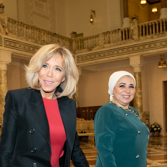 Brigitte Macron, Entissar Amer - Cérémonie d'accueil du président de la République française par le président de la République égyptienne au palais présidentiel au Caire. Le 28 janvier 2019 © Romuald Meigneux / Pool / Bestimage