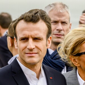 Le président de la République française Emmanuel Macron, sa femme la Première Dame Brigitte Macron et le ministre de la Culture Franck Riester - Le couple présidentiel français entame sa visite officielle de trois jours en Egypte, au temple d'Abou Simbel, l'un des sites archéologiques emblématiques du pays, le dimanche 27 janvier 2019. © Eliot Blondet/Pool/Bestimage