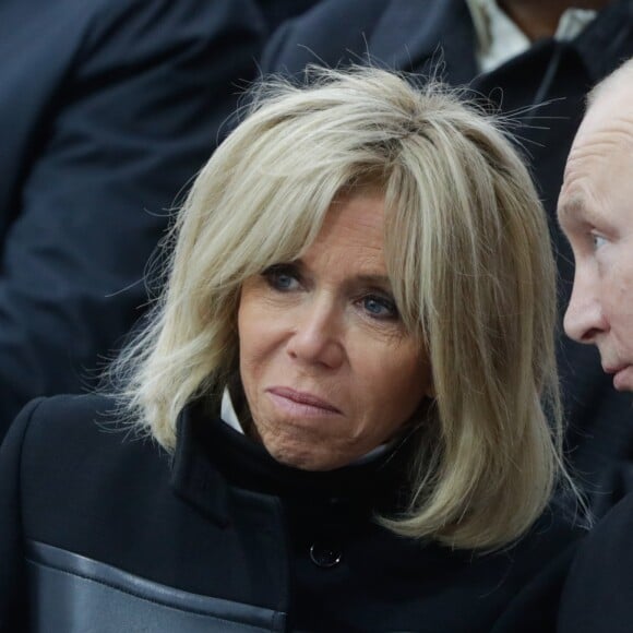 La Première Dame Brigitte Macron (Trogneux) et le président de la Russie Vladimir Poutine - Cérémonie internationale du centenaire de l'Armistice du 11 novembre 1918 à l'Arc de Triomphe à Paris, France, le 18 novembre 2018.