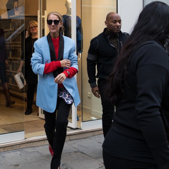 Céline Dion fait un passage à la boutique Wolford rue Saint Honoré à Paris le 31 janvier 2019.