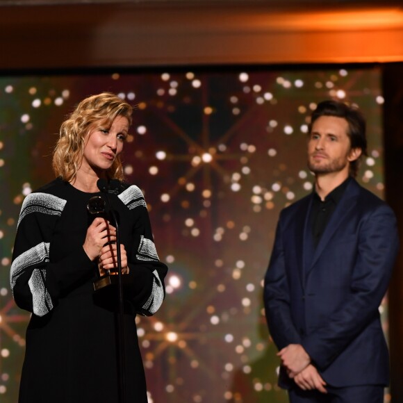Exclusif - Alexandra Lamy (Globe de Cristal de la Meilleure Actrice de Comédie), Philippe Lacheau lors de la 14ème cérémonie des Globes de Cristal, à la salle Wagram à Paris, le 4 février 2019. © Rachid Bellak/Bestimage