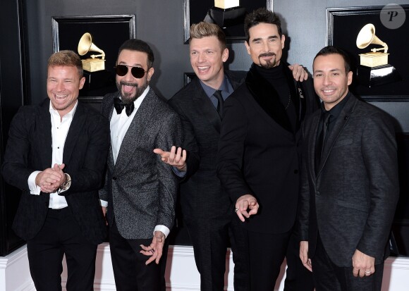 Le groupe Backstreet Boys (Nick Carter, Kevin Richardson, Brian Littrell, A. J. McLean, Howie Dorough) - Les célébrités arrivent à la 61ème soirée annuelle des GRAMMY Awards à Los Angeles, le 10 février 2019