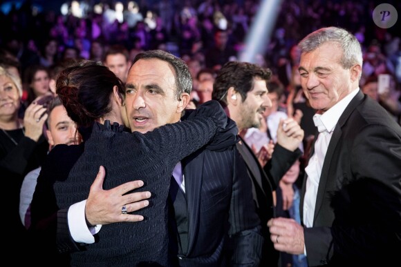 Exclusif - Karine Ferri, Nikos Aliagas, Patrick Fiori, Pierre Lemarchal (Père de Grégory Lemarchal) - Emission hommage à "Grégory Lemarchal, 10 ans après l'histoire continue" au Zénith de Paris et retransmis en direct sur TF1 le 7 janvier 2017. © Cyril Moreau/Bestimage