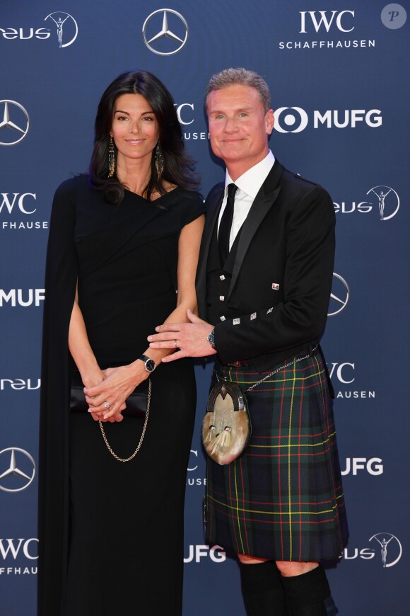 David Coulthard et sa femme Karen Minier - Les célébrités posent sur le tapis rouge lors de la soirée des "Laureus World sports Awards" à Monaco le 18 février 2019