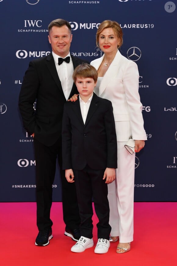 Alexey Nemov, sa femme, Galina Nemov et leur fils Alexei Nemov lors de la soirée des "Laureus World sports Awards" à Monaco, le 18 février 2019. © Bruno Bebert/Bestimage