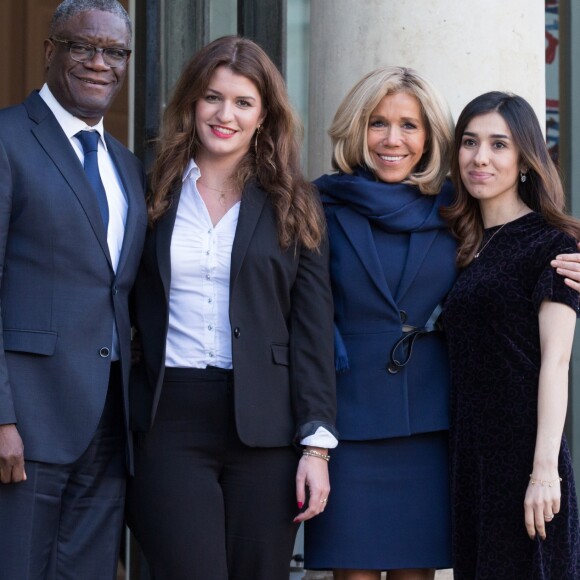 Denis Mukwege, Marlène Schiappa, Secrétaire d'Etat chargée de l'Egalité entre les femmes et les hommes et de la Lutte contre les discriminations, Brigitte Macron, Nadia Murad - Les participants à la réunion du conseil consultatif pour l'égalité entre les femmes et les hommes sont accueillis par Brigitte Macron au palais de l'Elysée à Paris le 19 février 2019. © Stéphane Lemouton / Bestimage