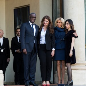 Denis Mukwege, Marlène Schiappa, Secrétaire d'Etat chargée de l'Egalité entre les femmes et les hommes et de la Lutte contre les discriminations, Brigitte Macron, Nadia Murad - Les participants à la réunion du conseil consultatif pour l'égalité entre les femmes et les hommes sont accueillis par B.Macron au palais de l'Elysée à Paris le 19 février 2019. © Cyril Moreau / Bestimage