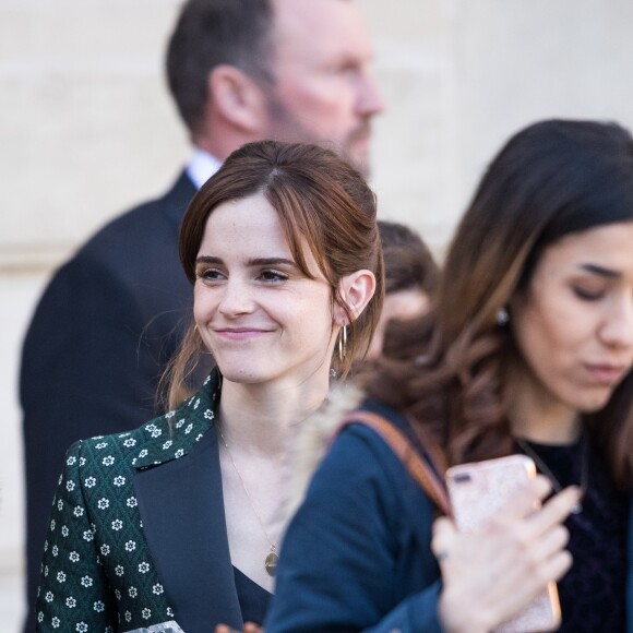 Emma Watson - Les participants à la réunion du conseil consultatif pour l'égalité entre les femmes et les hommes sont accueillis par B.Macron au palais de l'Elysée à Paris le 19 février 2019. © Cyril Moreau / Bestimage