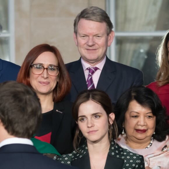 rene Natividad, l'actrice britannique Emma Watson, le président de la République française Emmanuel Macron et sa femme la Première Dame Brigitte Macron lors de la photo de famille des participants à la réunion du conseil consultatif pour l'égalité entre les femmes et les hommes au palais de l'Elysée à Paris, France, le 19 février 2019. © Jacques Witt/Pool/Bestimage