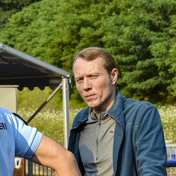 Exclusif - Joffrey Platel et Hervé Sogne - Tournage du téléfilm "Meurtres en Lorraine" avec la participation de Stéphane Bern au Plan incliné de Saint-Louis-Arzviller le 23 juillet 2018. © Pierre Perusseau / Bestimage