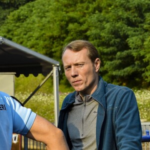 Exclusif - Joffrey Platel et Hervé Sogne - Tournage du téléfilm "Meurtres en Lorraine" avec la participation de Stéphane Bern au Plan incliné de Saint-Louis-Arzviller le 23 juillet 2018. © Pierre Perusseau / Bestimage